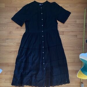 GAP Black 100% Cotton Lace Midi Dress